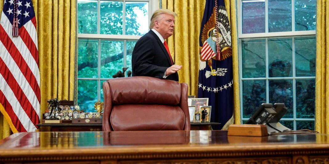 U.S. President Trump departs Presidential Medal of Freedom presentation at the White House in Washington