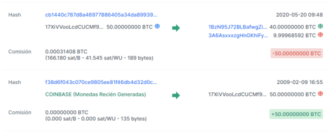 50 mouvements de CTB sur le compte, soi-disant, de Satoshi Nakamoto. Source : Blockchain.com